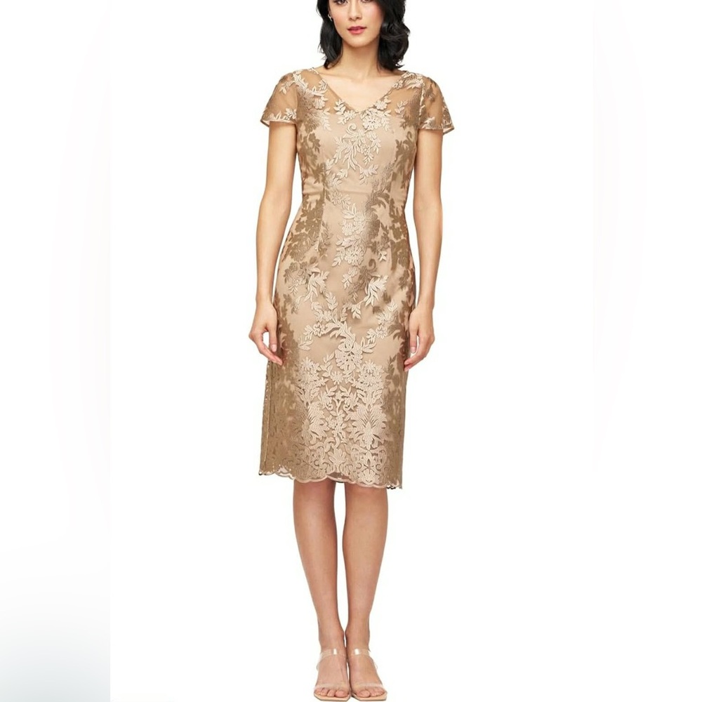 JS Collections Gold Lace Midi Dress
